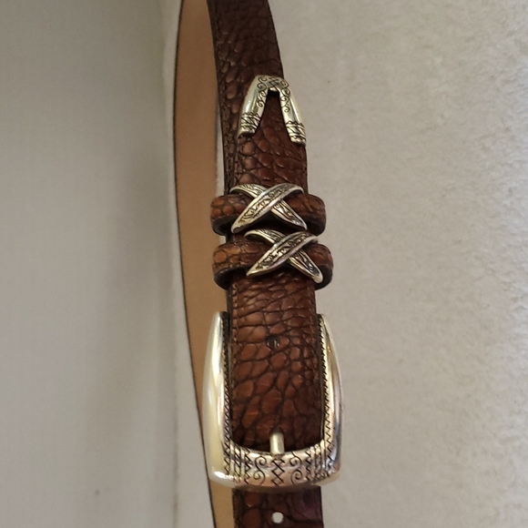 Brighton | Women's Brown Leather Alligator Croc Silver Hardware Belt Sz ML/32 - Picture 10 of 11